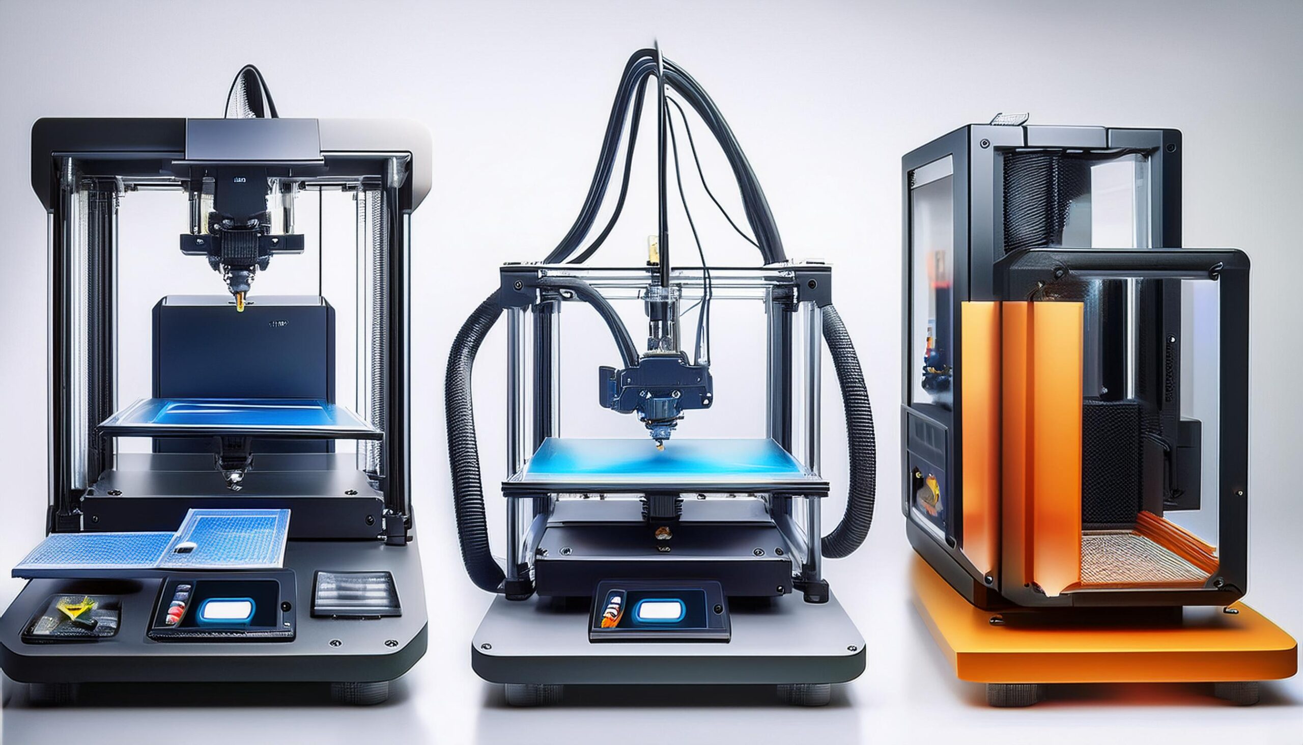 A comparison image showing different types of 3D printers 