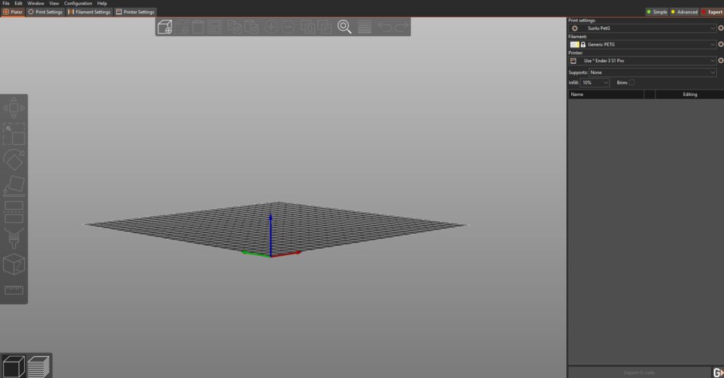 Prusa main screen